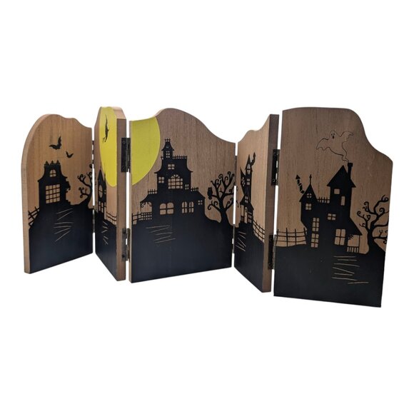 Handcrafted Wooden 5-Panel Halloween Diorama, Haunted House & Spooky Scene Decor - Picture 1 of 4
